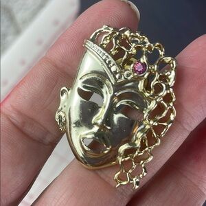 Costume Jewelry Gold Pink Brooch with Face Design